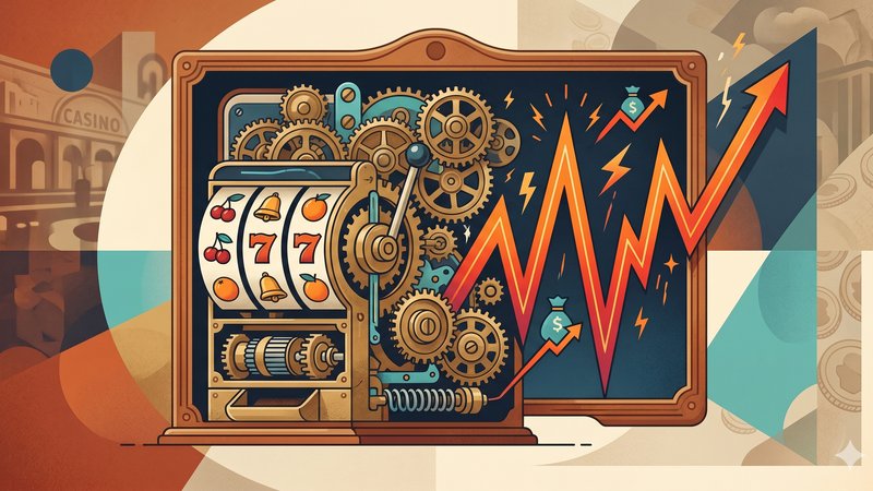 Иллюстрация механического слота в современном стиле для статьи о волатильности и дисперсии игр